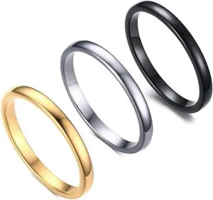 Jude Jewelers 3 Pack, 2MM Thin Stainless Steel Stackable Wedding Band Enhancer Ring