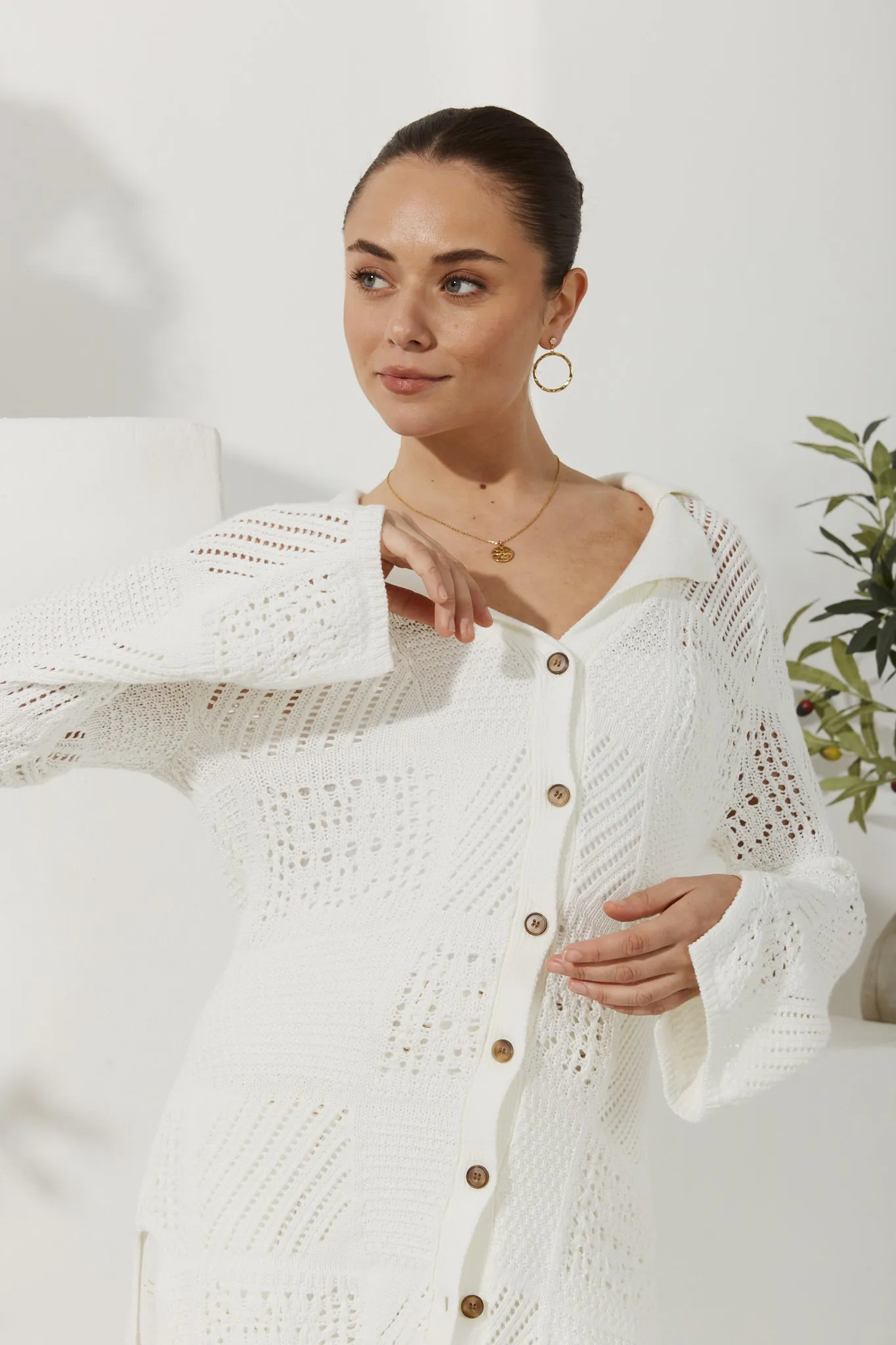 Kaori White Crochet Knit Cardigan