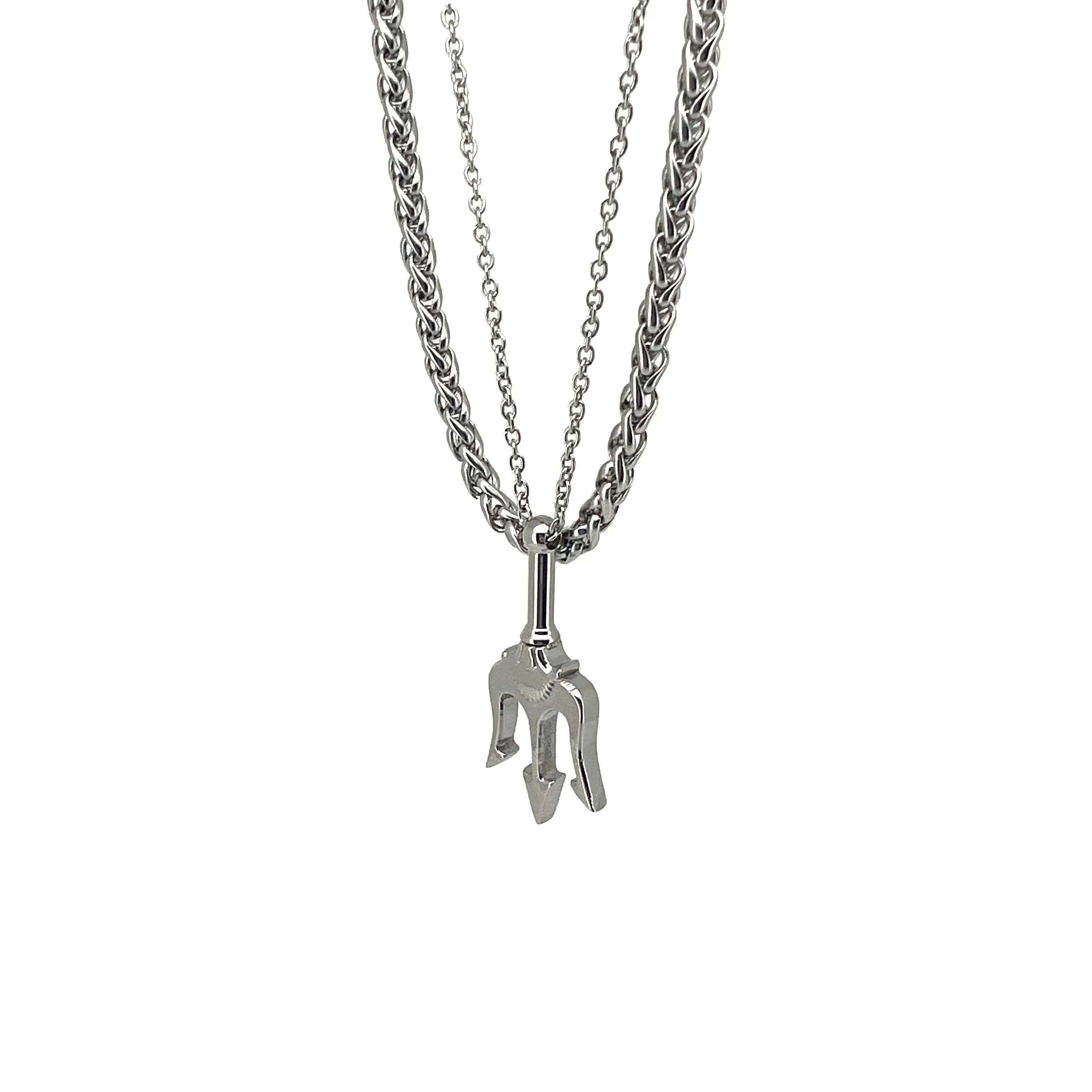 Kaysen Stainless Steel Trident Pendant & Wheat Chain Necklace Set