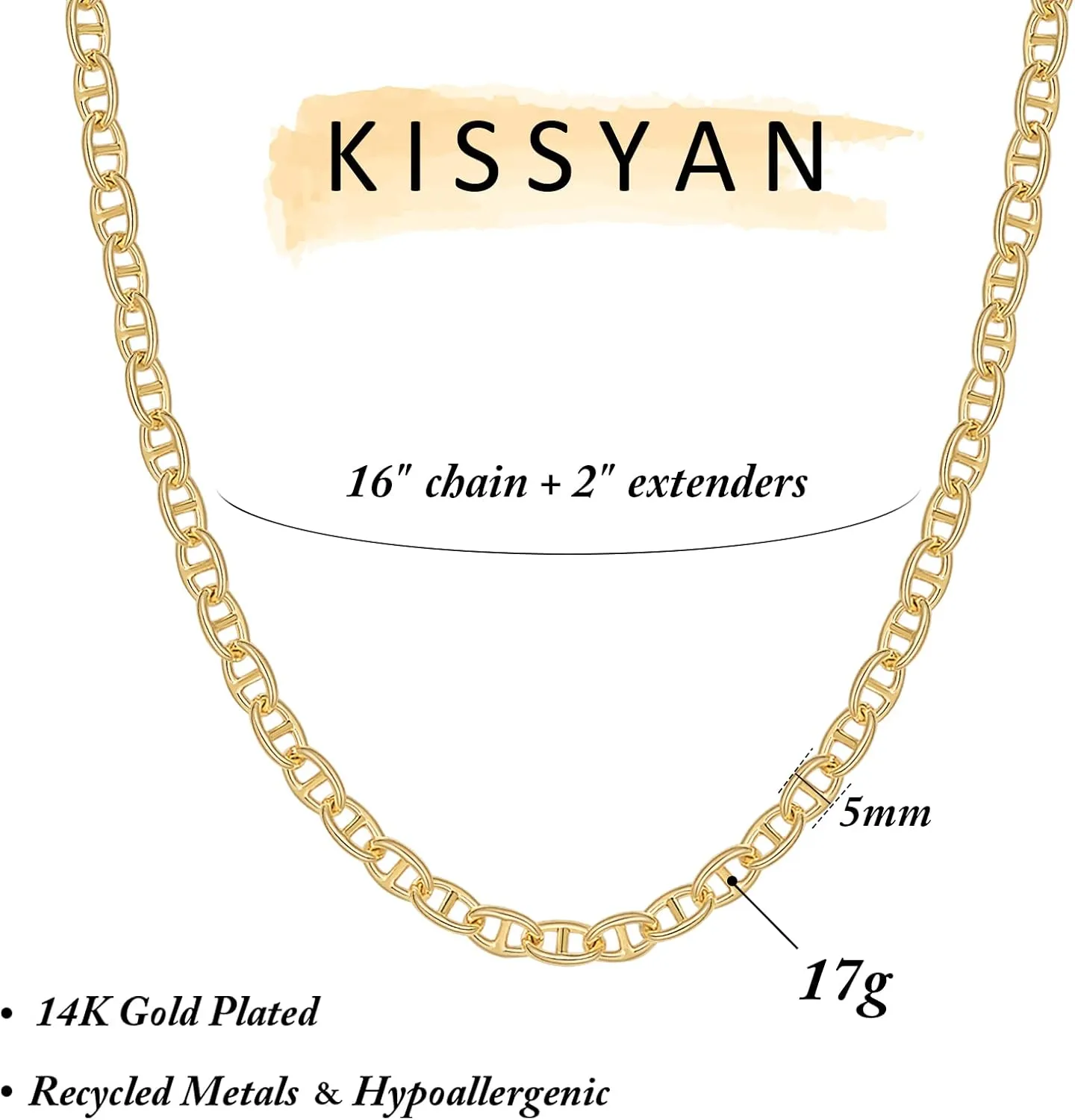 KissYan Gold Necklace for Women, 14K Gold Plated Dainty Chain Choker Chunky Figaro Snake Mariner Cuban Link Chains, Adjustable Trendy Necklaces Handmade Jewelry