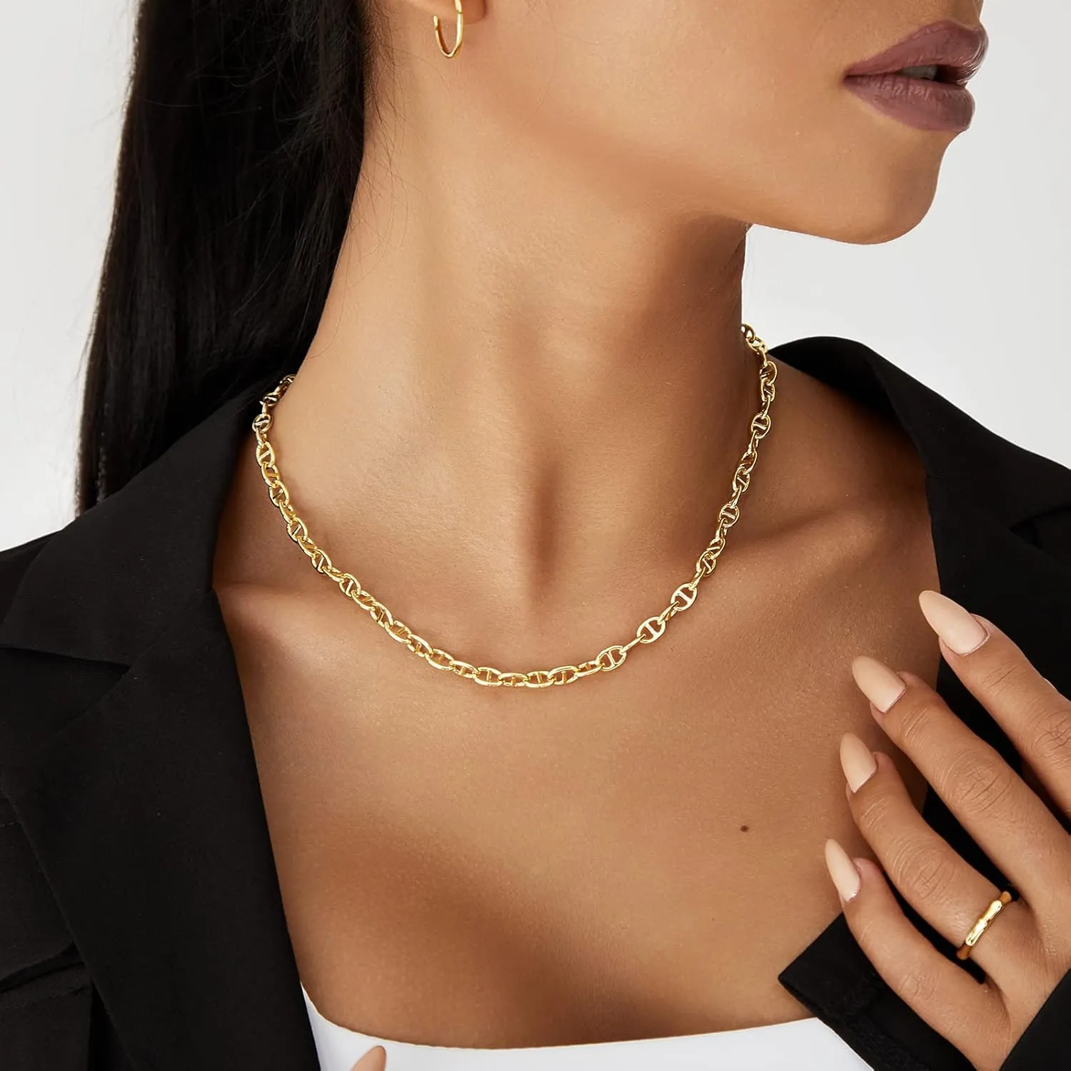 KissYan Gold Necklace for Women, 14K Gold Plated Dainty Chain Choker Chunky Figaro Snake Mariner Cuban Link Chains, Adjustable Trendy Necklaces Handmade Jewelry