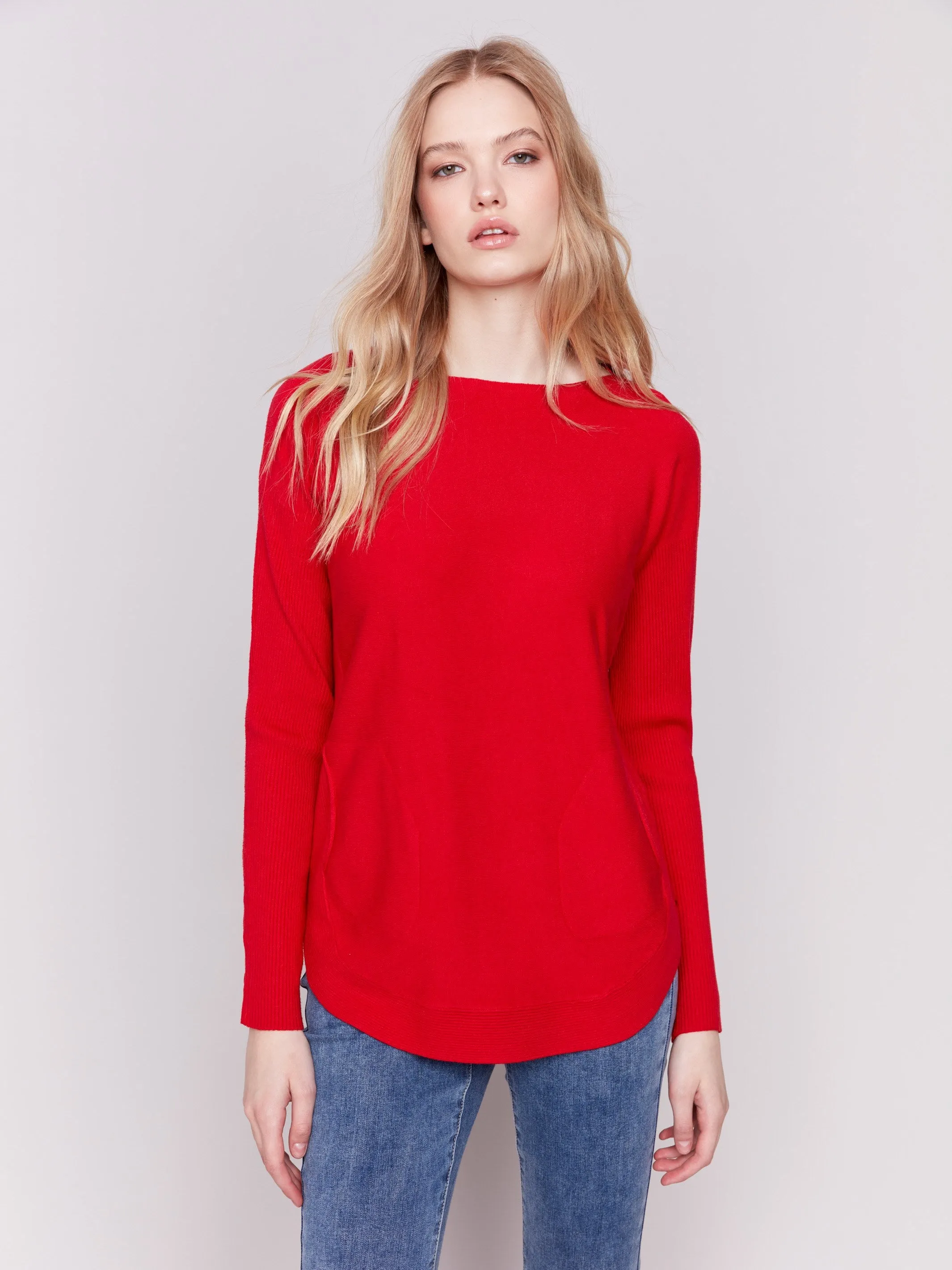 Knit Sweater With Lace-Up Cuffs - Cranberry
