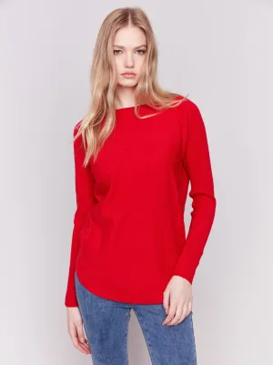Knit Sweater With Lace-Up Cuffs - Cranberry