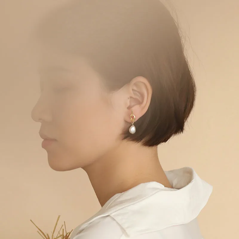 Knot Baroque Pearl Dangle Earrings