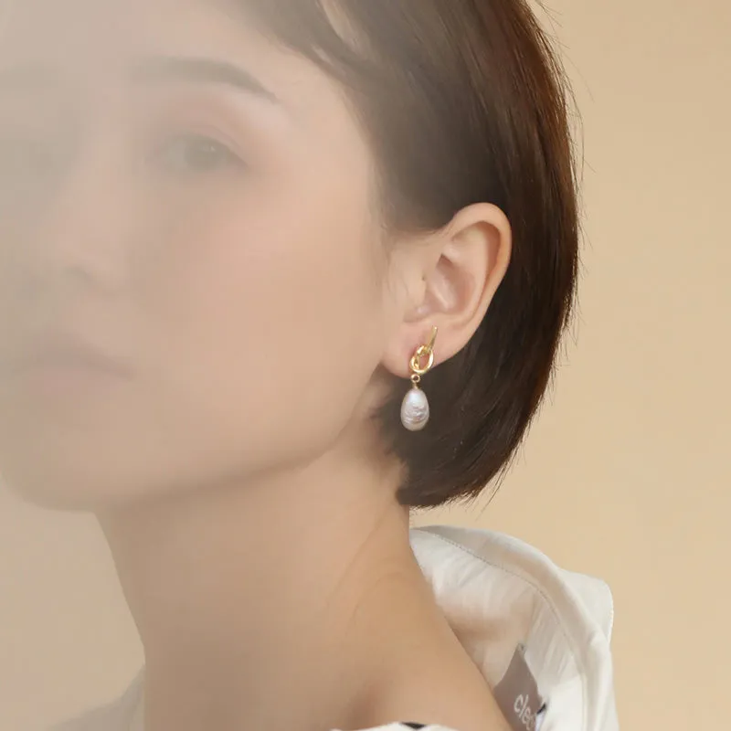 Knot Baroque Pearl Dangle Earrings