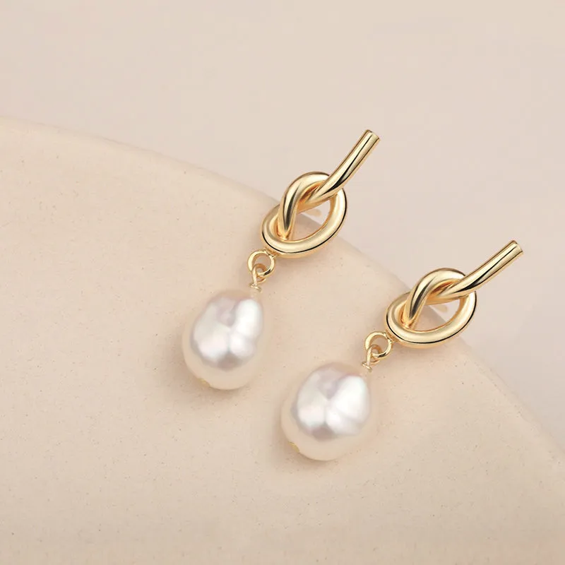 Knot Baroque Pearl Dangle Earrings