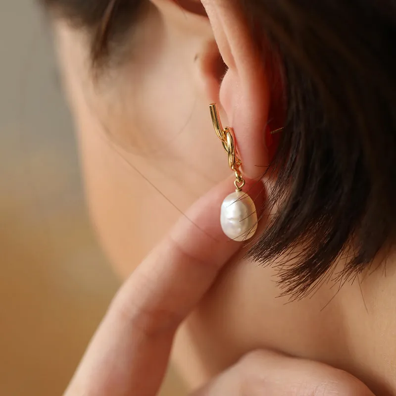 Knot Baroque Pearl Dangle Earrings