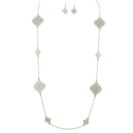Laser Cut Filigree Clover Stations Necklace