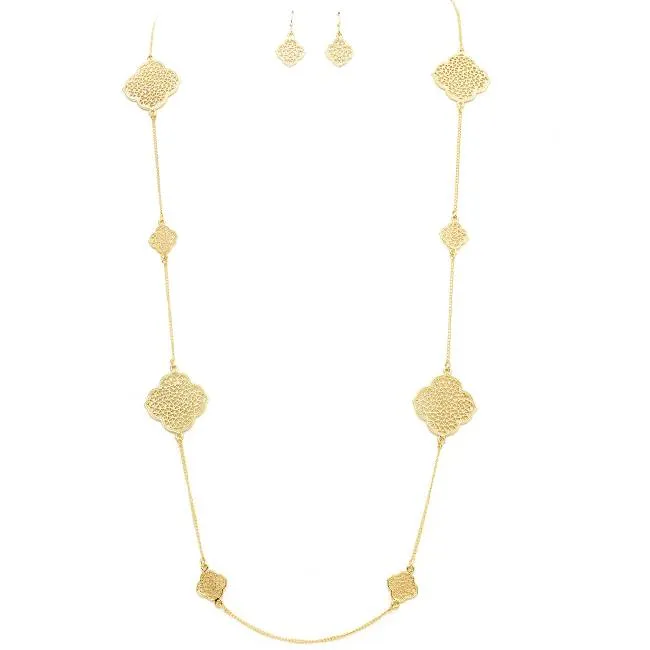 Laser Cut Filigree Clover Stations Necklace