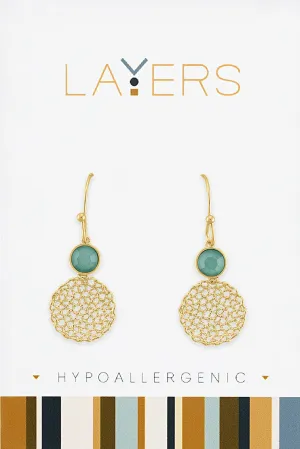 LAYEAR98G Gold Pacific Opal & Delicate Mesh Dangle Layers Earrings