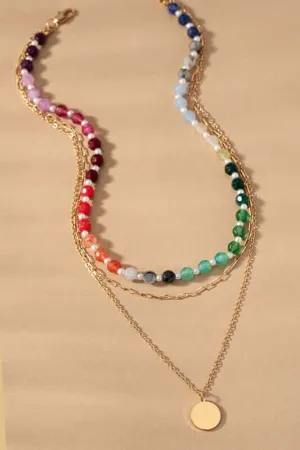 Layers Chunky Beaded & Chain Pendant Necklace
