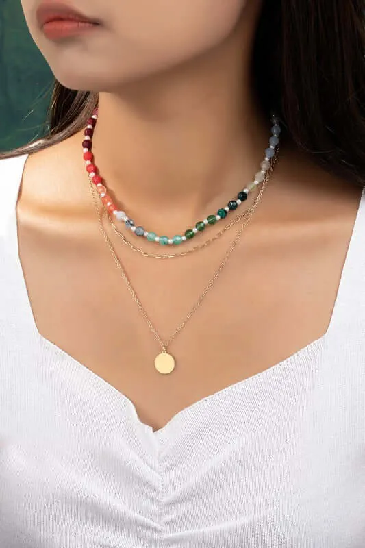 Layers Chunky Beaded & Chain Pendant Necklace