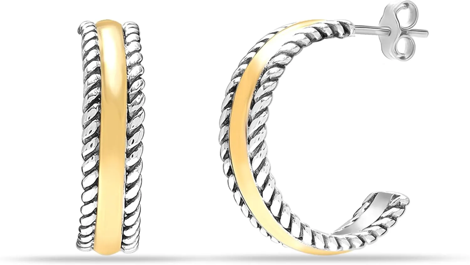 LeCalla Real 925 Sterling Silver C Hoop Earrings Jewelry Lightweight Small Hoops Italian Half Earring Hoops for Women