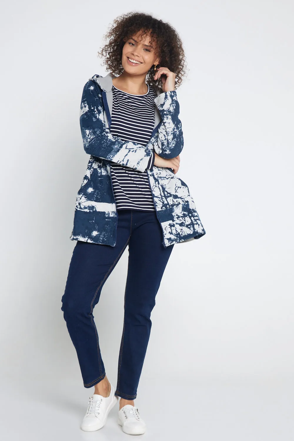 Leoni Long Sleeve Cotton Tee - Navy Stripe