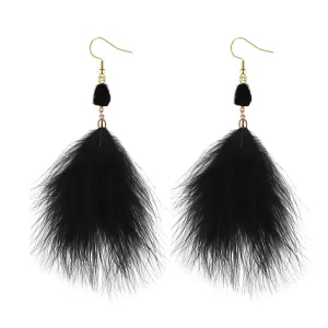 Long Feather Earrings for Women Girls Handmade Vintage Bohemian Furry Feather Faux Druzy Charm Earrings, Boho Lightweight Natural Feather Tassel Dangle Drop Statement Earrngs Jewelry Gifts (Black)