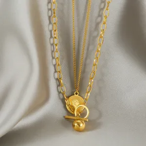 Long Necklaces Charm Jewelry Double Layers Coin Cross ET517