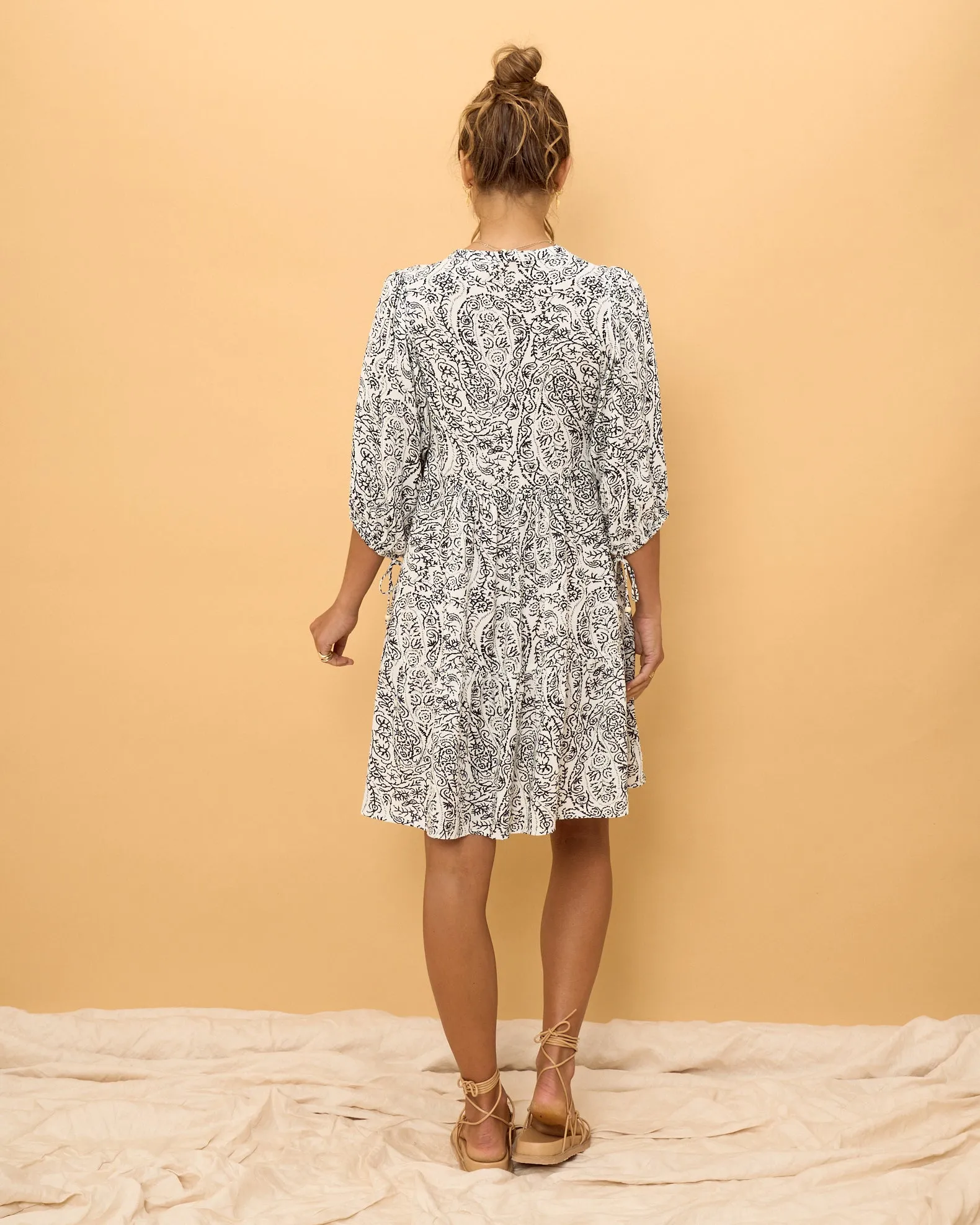 Lyra Black and White Boho Button Down Mini Dress