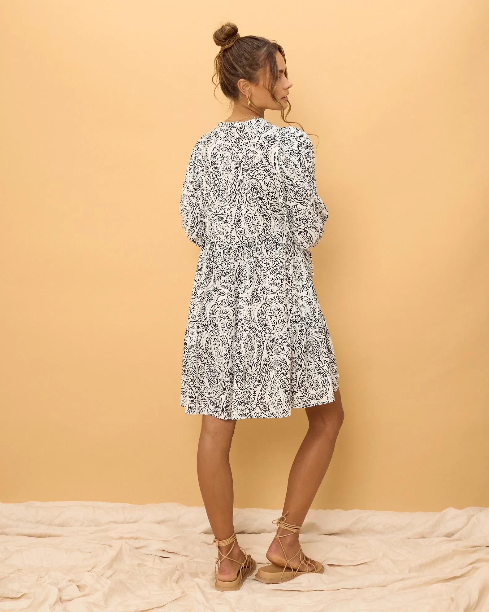 Lyra Black and White Boho Button Down Mini Dress
