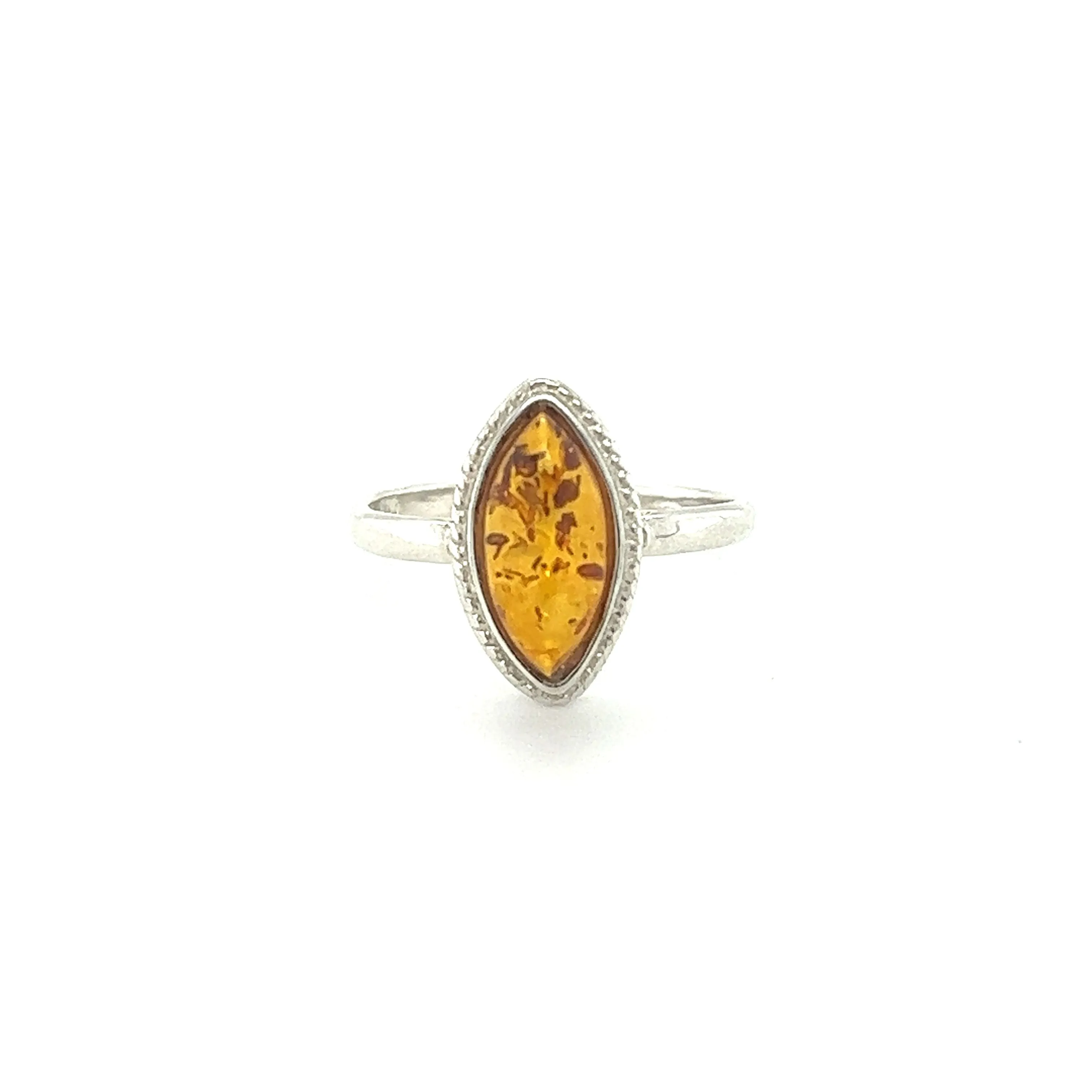Marquise Baltic Amber Ring with Delicate Rope Border