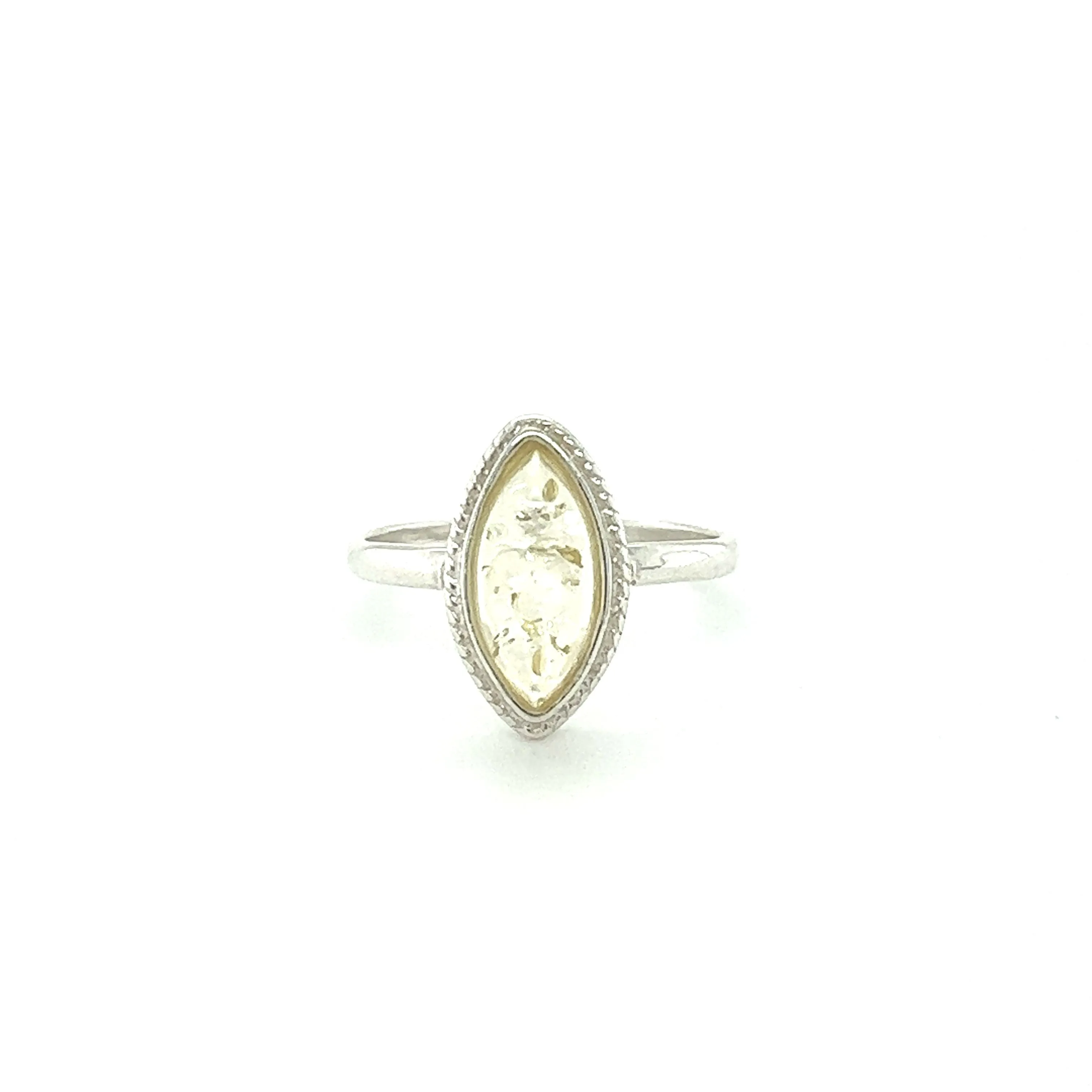 Marquise Baltic Amber Ring with Delicate Rope Border
