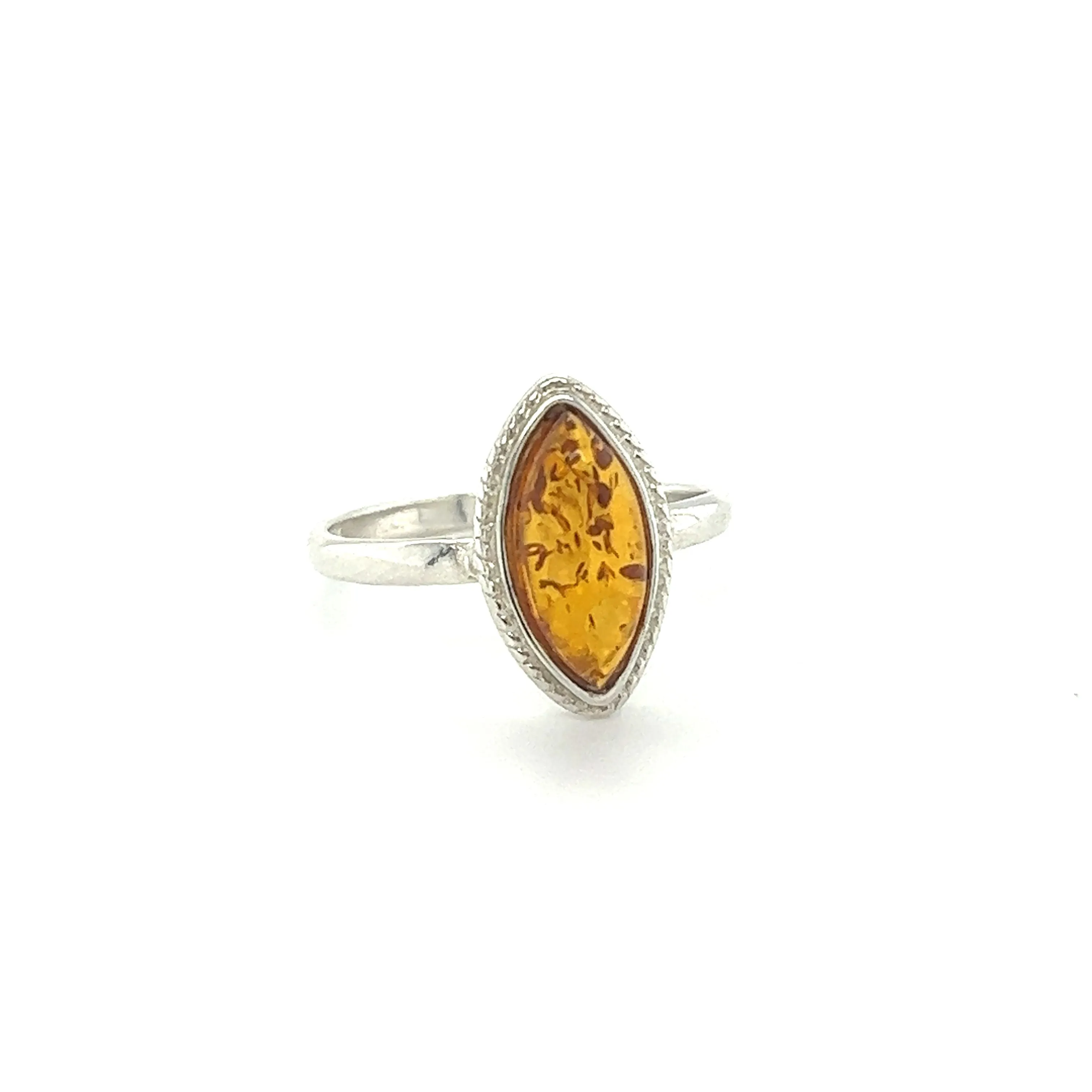 Marquise Baltic Amber Ring with Delicate Rope Border