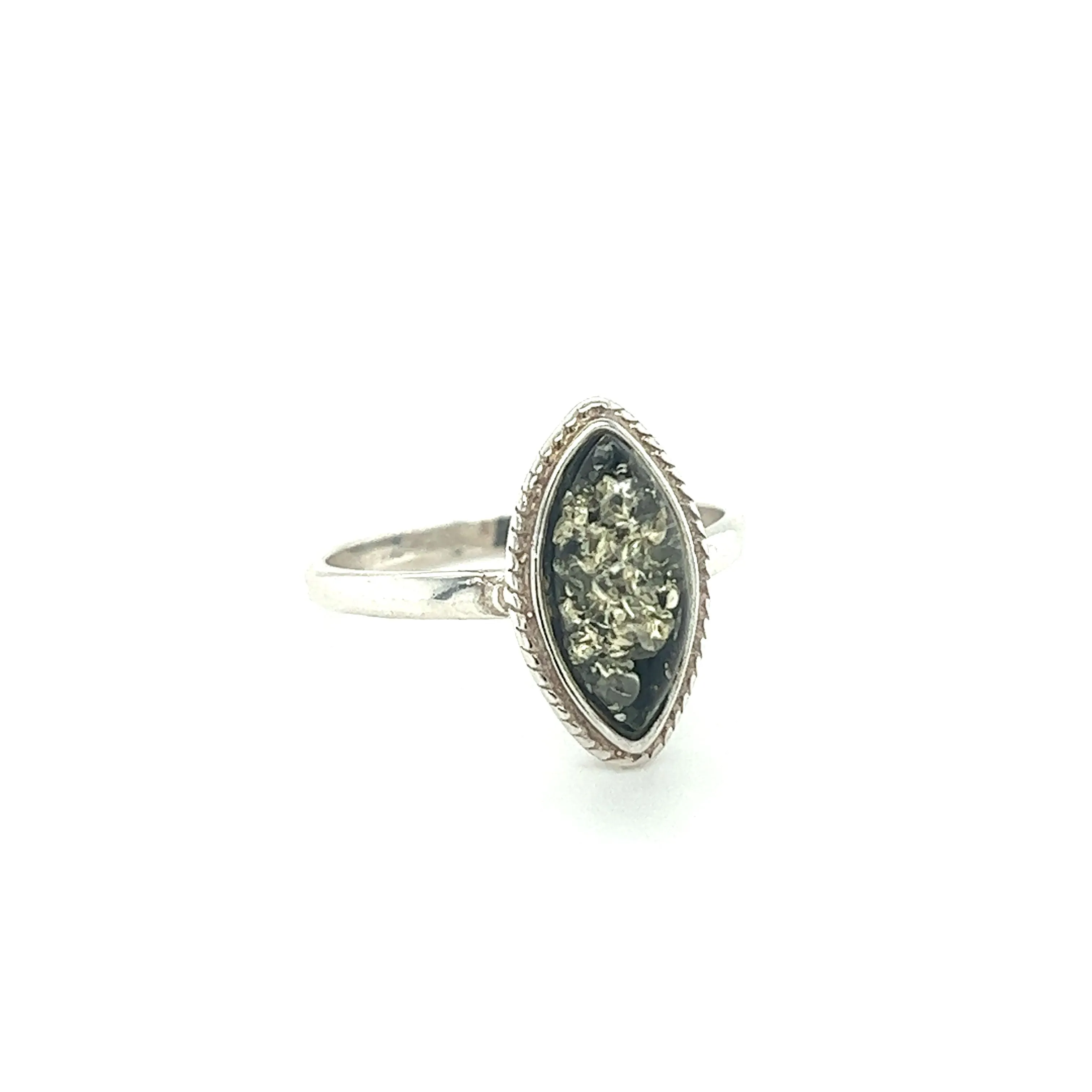 Marquise Baltic Amber Ring with Delicate Rope Border