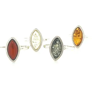 Marquise Baltic Amber Ring with Delicate Rope Border