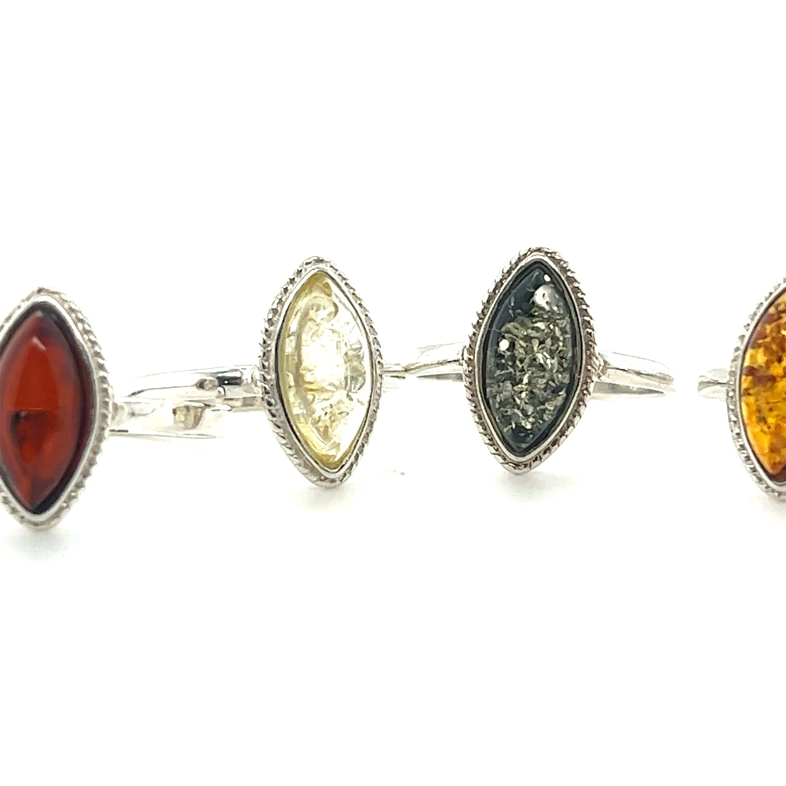 Marquise Baltic Amber Ring with Delicate Rope Border