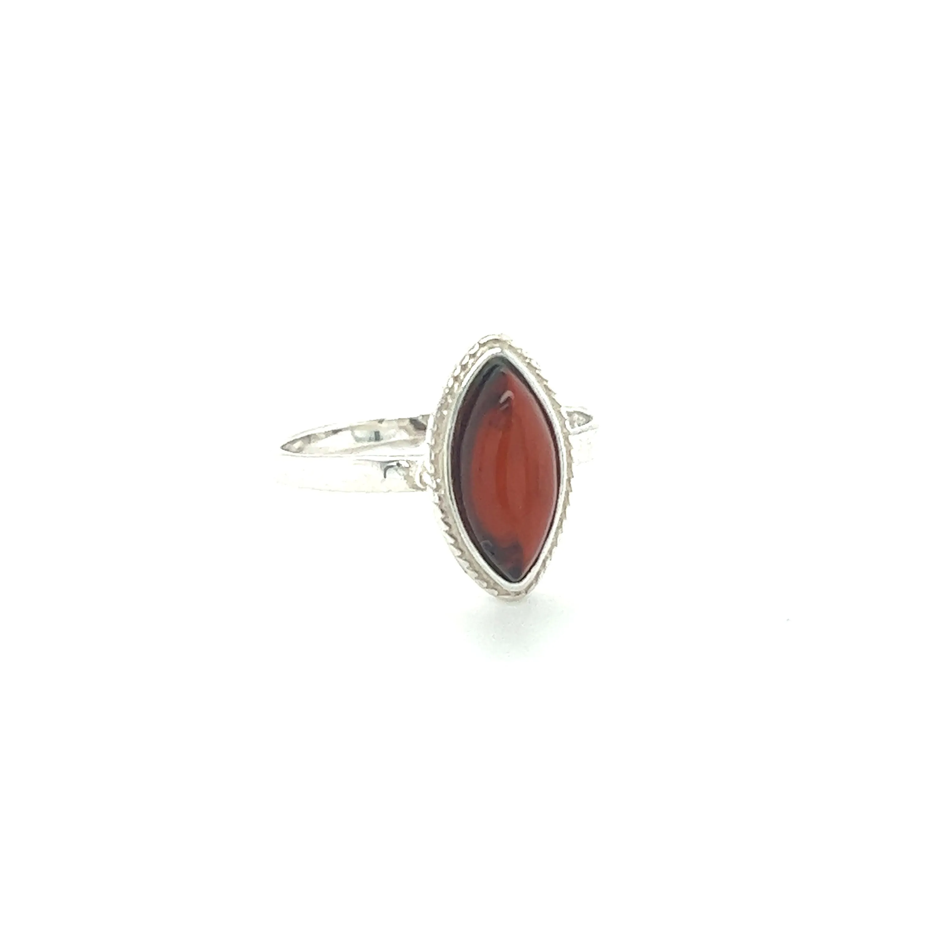 Marquise Baltic Amber Ring with Delicate Rope Border