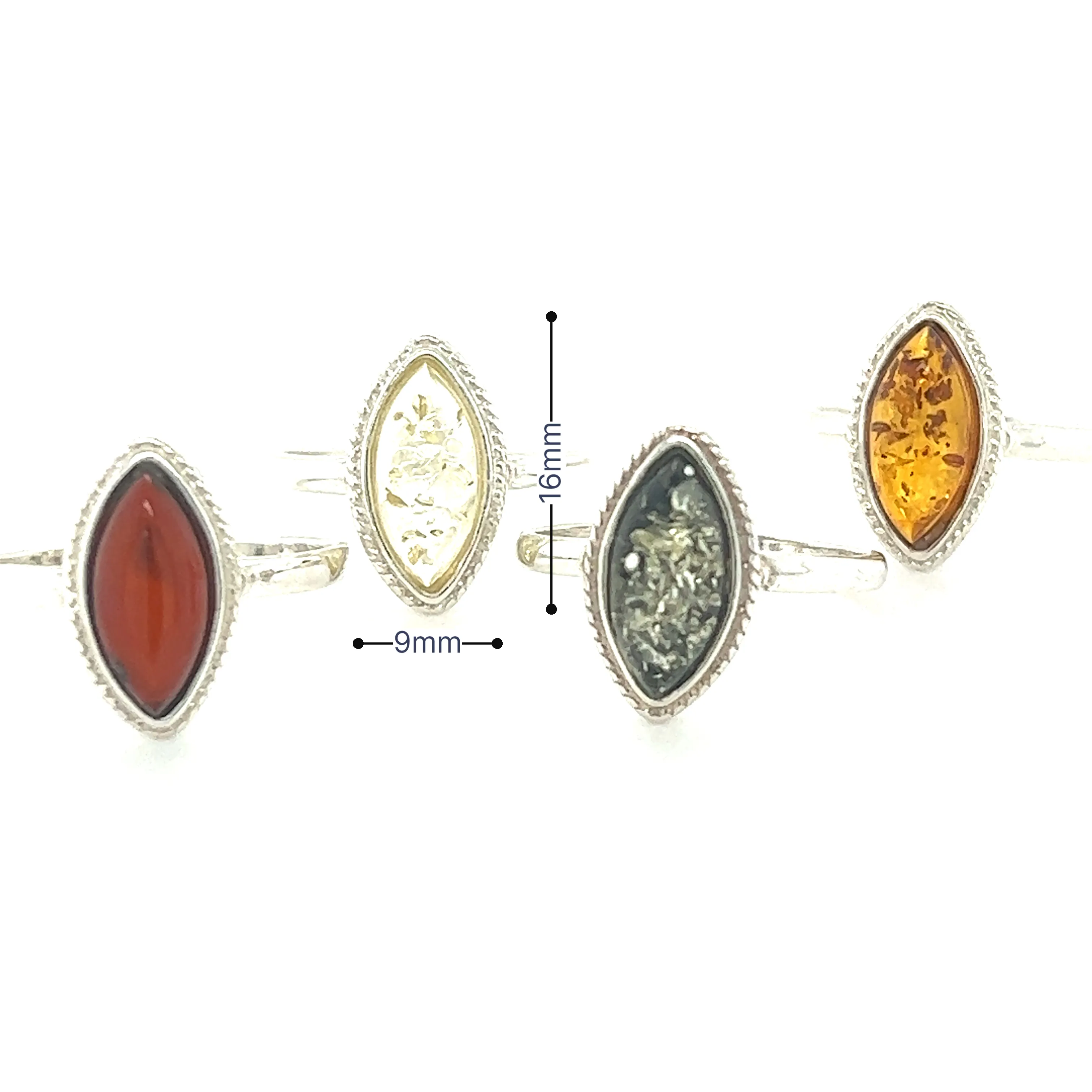 Marquise Baltic Amber Ring with Delicate Rope Border