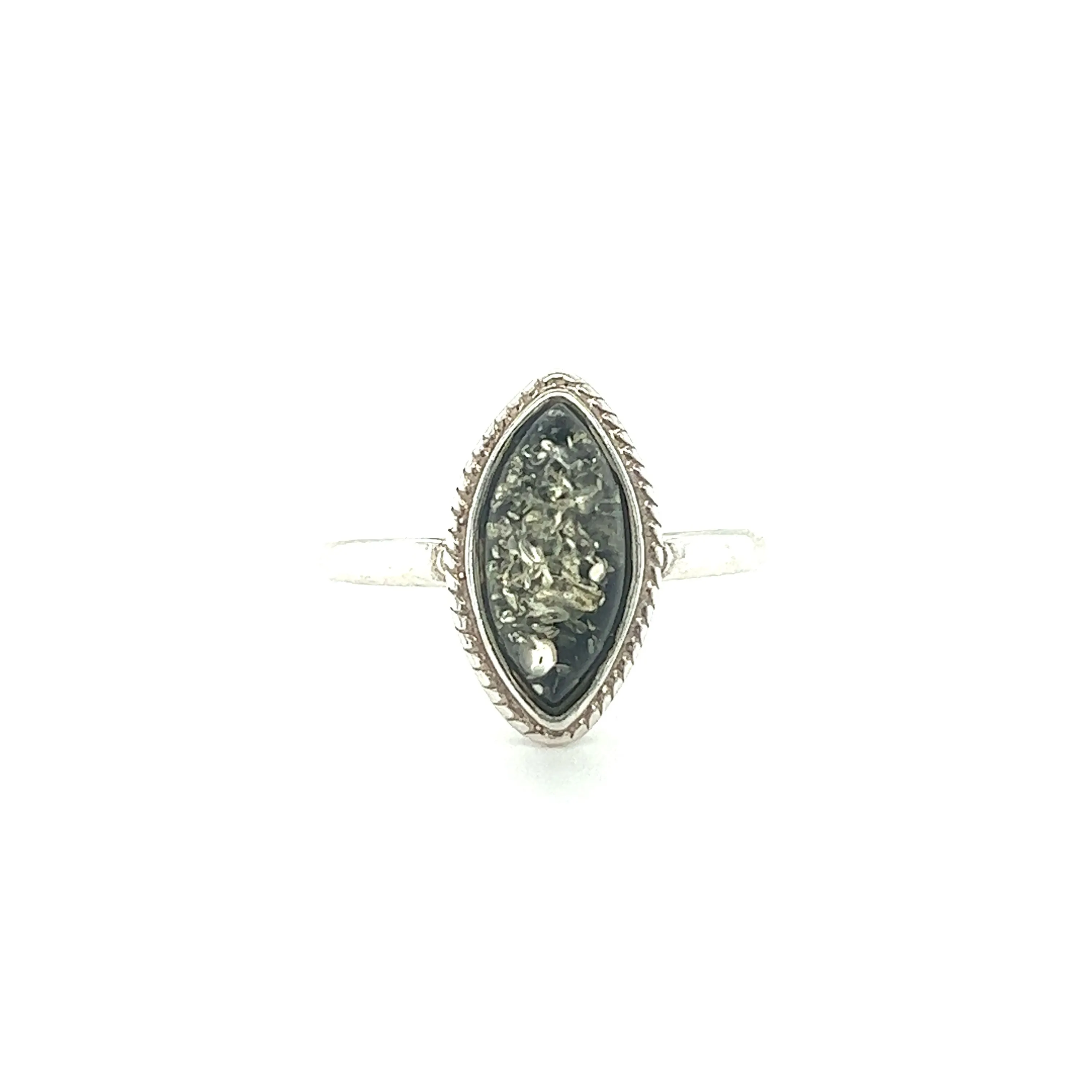 Marquise Baltic Amber Ring with Delicate Rope Border