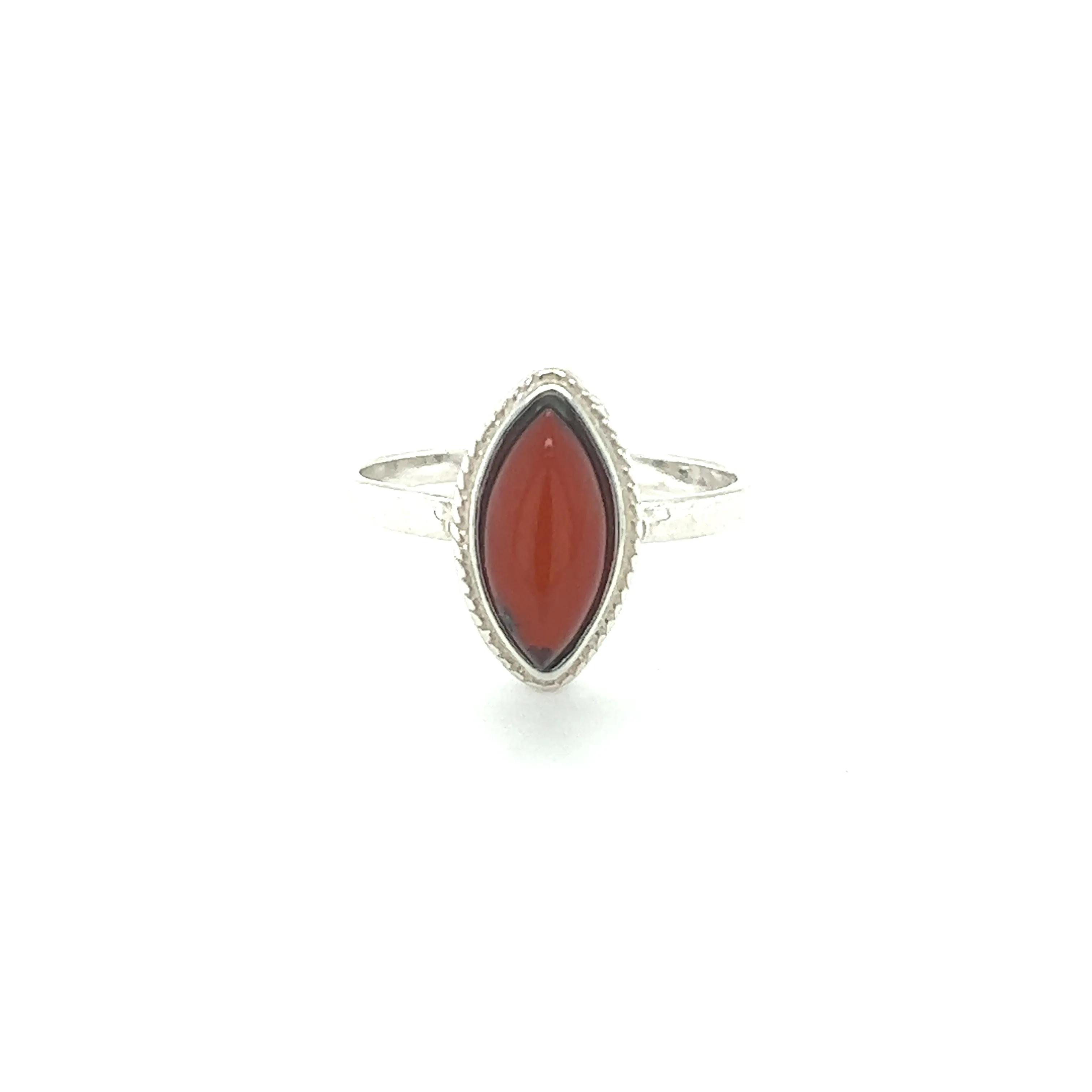 Marquise Baltic Amber Ring with Delicate Rope Border