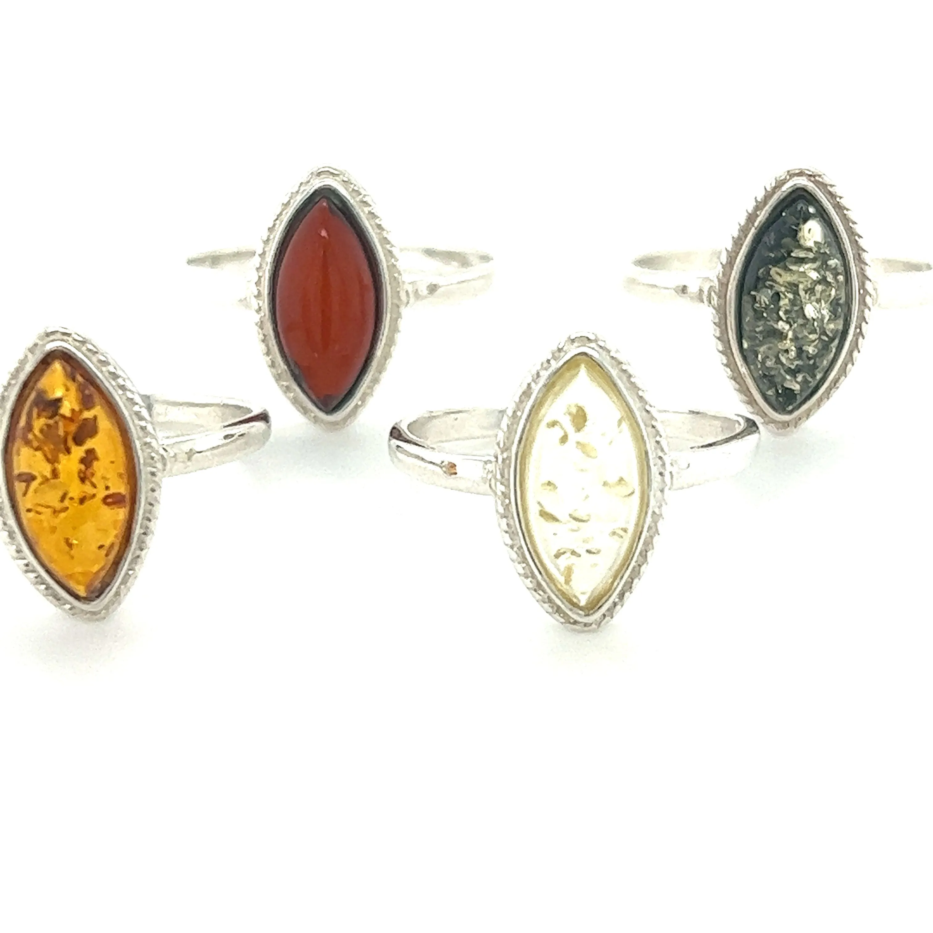 Marquise Baltic Amber Ring with Delicate Rope Border