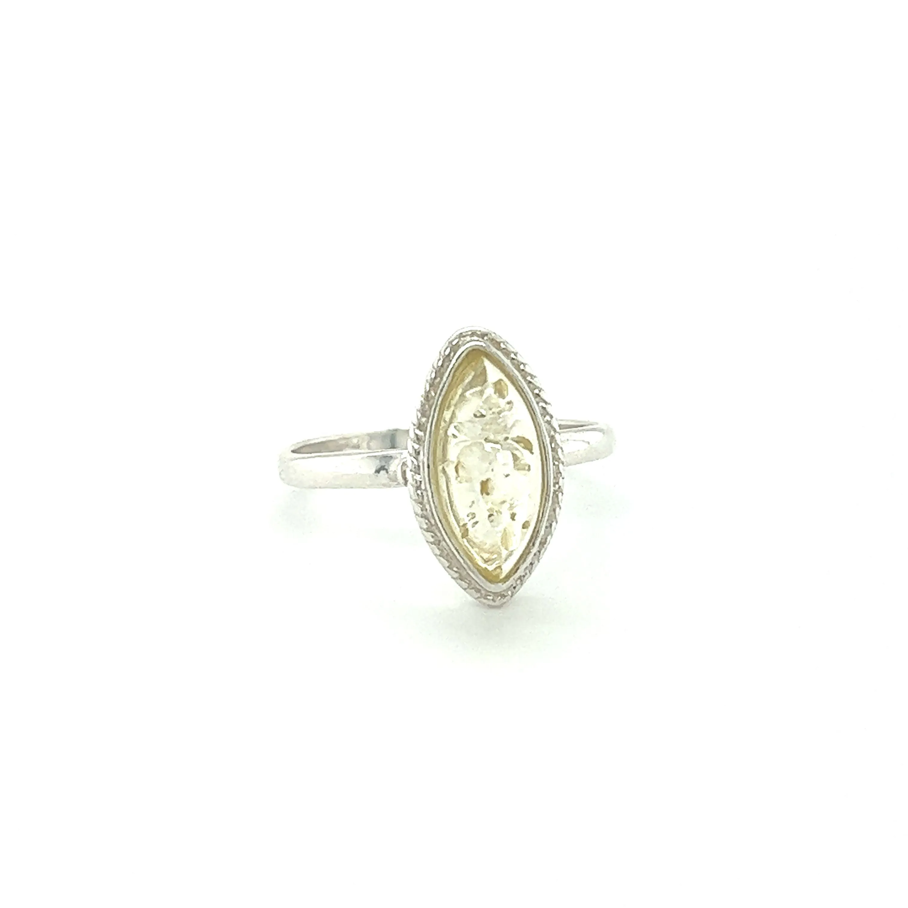 Marquise Baltic Amber Ring with Delicate Rope Border
