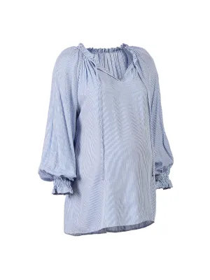 Maternity Striped Peplum Back Top in Whisper White