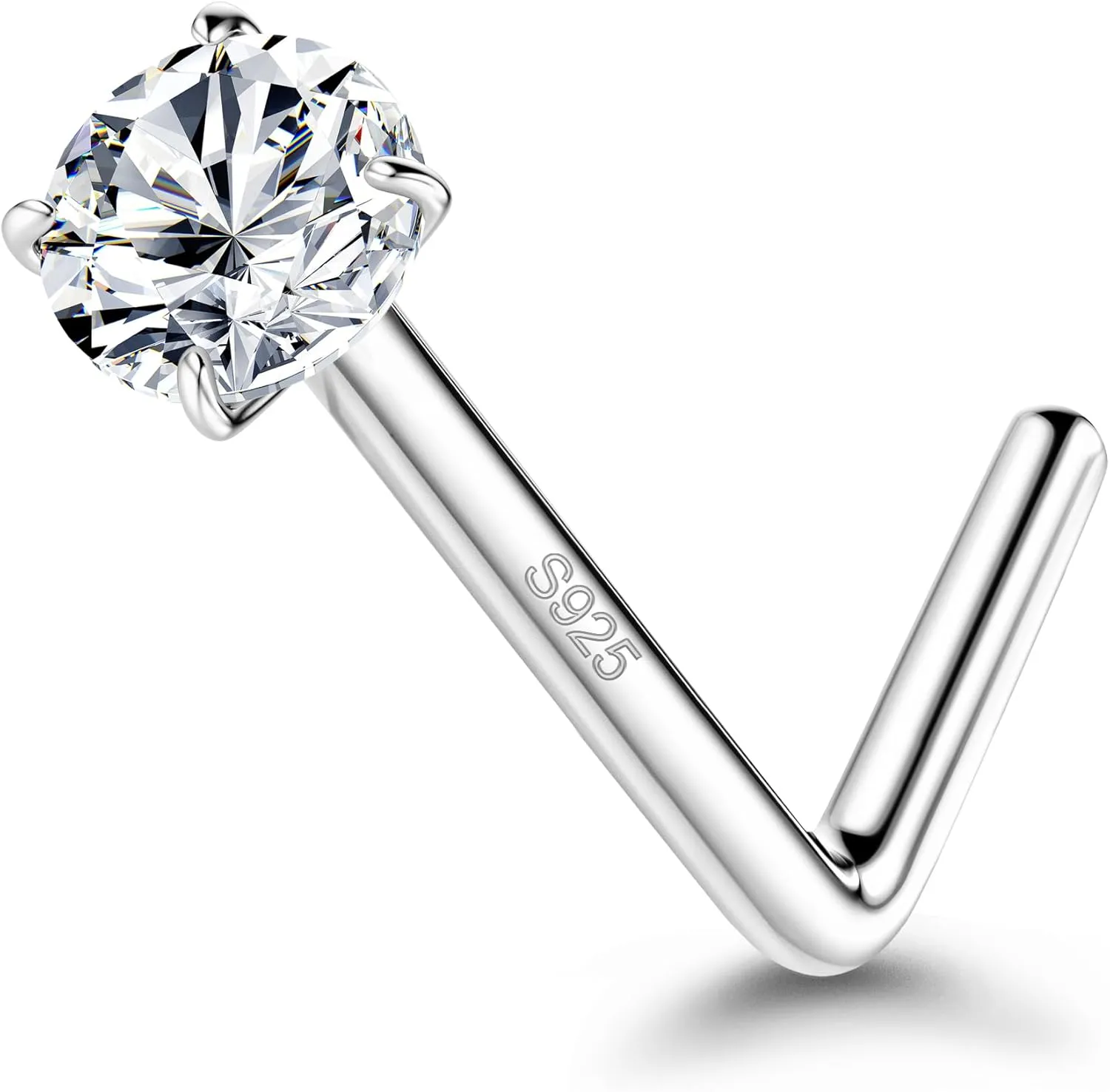 MILACOLATO 925 Sterling Silver Nose Studs, 18G 20G L Shaped Nose Rings, Simulated Diamond CZ Hypoallergenic Nose Piercings for Women Men 1.5 2 3MM