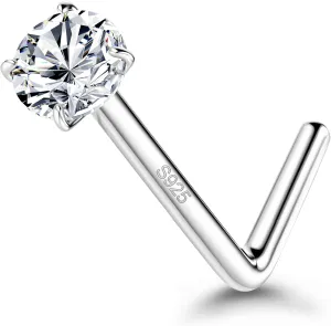 MILACOLATO 925 Sterling Silver Nose Studs, 18G 20G L Shaped Nose Rings, Simulated Diamond CZ Hypoallergenic Nose Piercings for Women Men 1.5 2 3MM