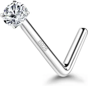 MILACOLATO 925 Sterling Silver Nose Studs, 18G 20G L Shaped Nose Rings, Simulated Diamond CZ Hypoallergenic Nose Piercings for Women Men 1.5 2 3MM