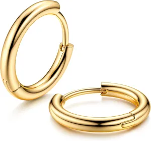 MILACOLATO G23 Solid Titanium Hoop Earrings Implant Grade Hypollergenic Small Huggie Hoop Earrings Hinged Sleeper Cartilage Earrings for Women Men Silver Gold Black 8mm 10mm 12mm