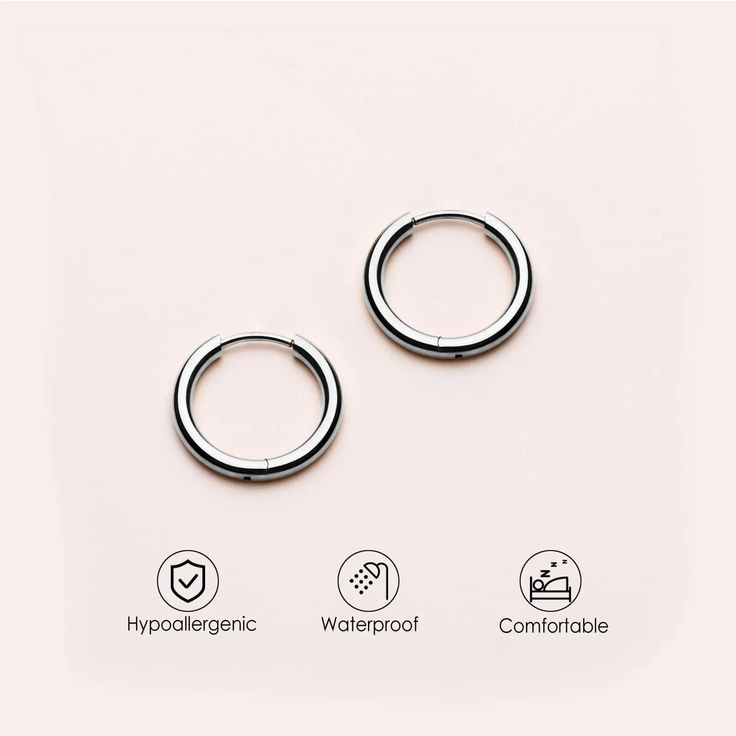 MILACOLATO G23 Solid Titanium Hoop Earrings Implant Grade Hypollergenic Small Huggie Hoop Earrings Hinged Sleeper Cartilage Earrings for Women Men Silver Gold Black 8mm 10mm 12mm