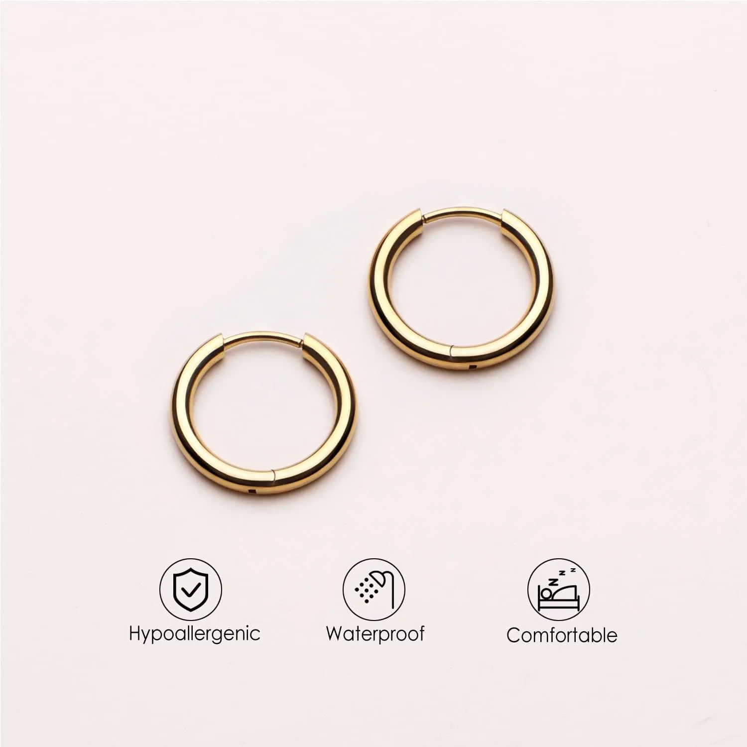 MILACOLATO G23 Solid Titanium Hoop Earrings Implant Grade Hypollergenic Small Huggie Hoop Earrings Hinged Sleeper Cartilage Earrings for Women Men Silver Gold Black 8mm 10mm 12mm