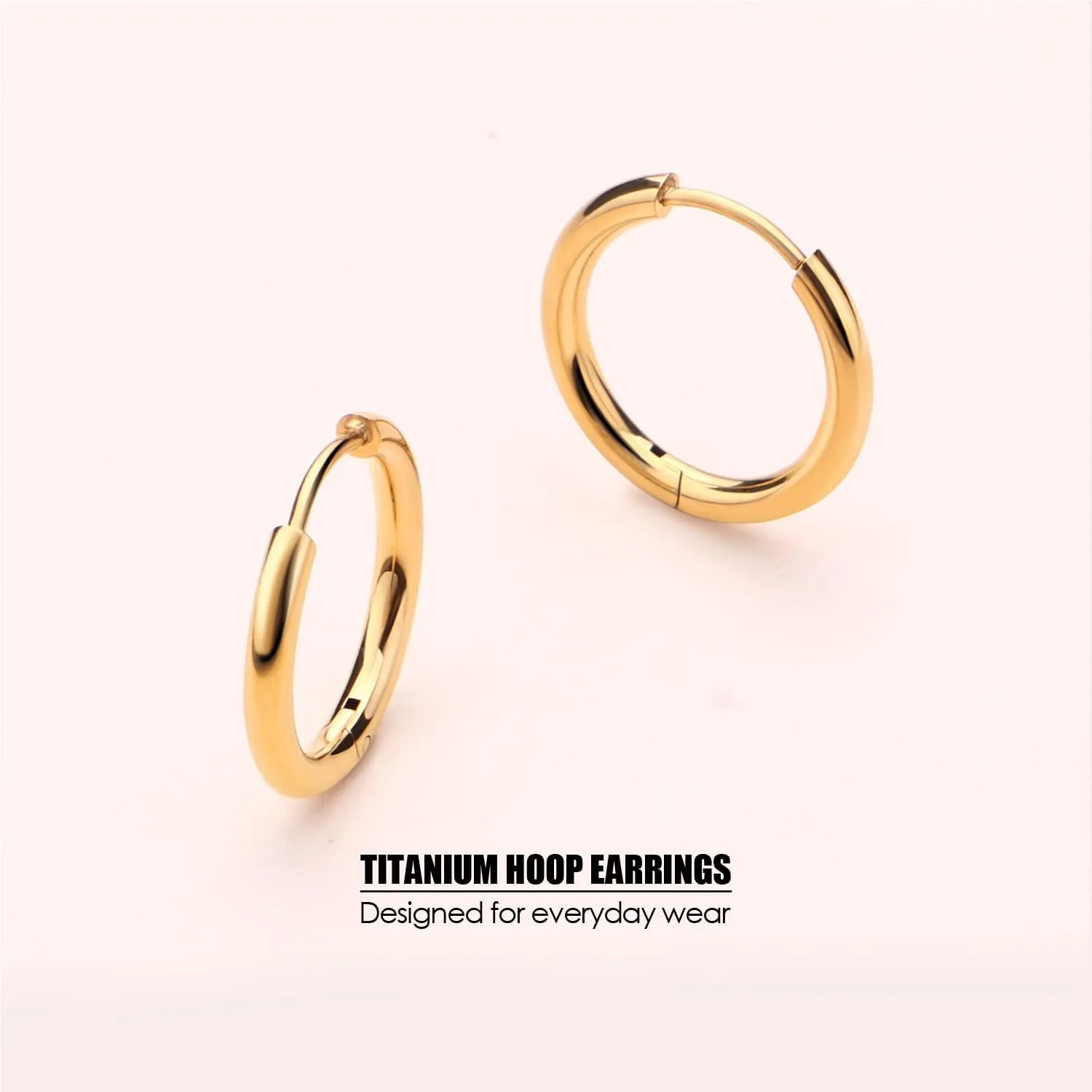 MILACOLATO G23 Solid Titanium Hoop Earrings Implant Grade Hypollergenic Small Huggie Hoop Earrings Hinged Sleeper Cartilage Earrings for Women Men Silver Gold Black 8mm 10mm 12mm