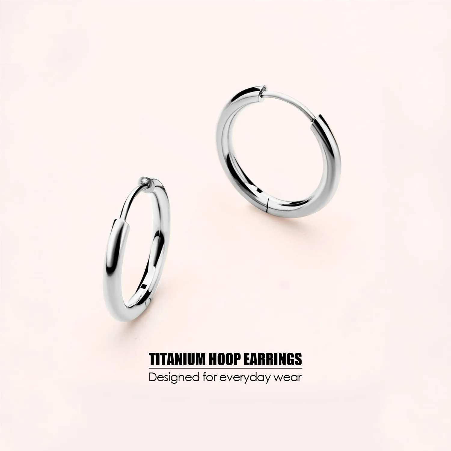 MILACOLATO G23 Solid Titanium Hoop Earrings Implant Grade Hypollergenic Small Huggie Hoop Earrings Hinged Sleeper Cartilage Earrings for Women Men Silver Gold Black 8mm 10mm 12mm