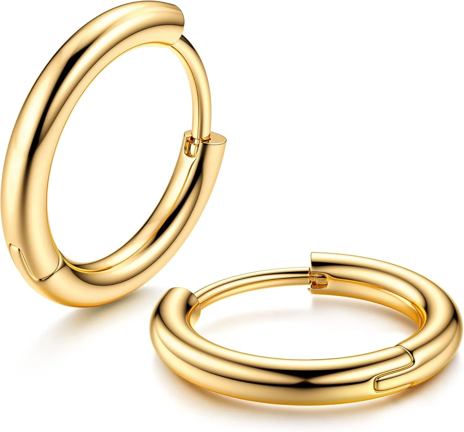 MILACOLATO G23 Solid Titanium Hoop Earrings Implant Grade Hypollergenic Small Huggie Hoop Earrings Hinged Sleeper Cartilage Earrings for Women Men Silver Gold Black 8mm 10mm 12mm