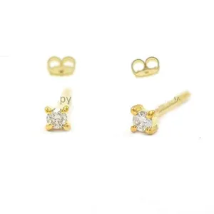 Minimalist Small Delicate Tiny Studs Earrings IN 14K Yellow Gold SI Clarity G Color Diamond Handmade Jewelry