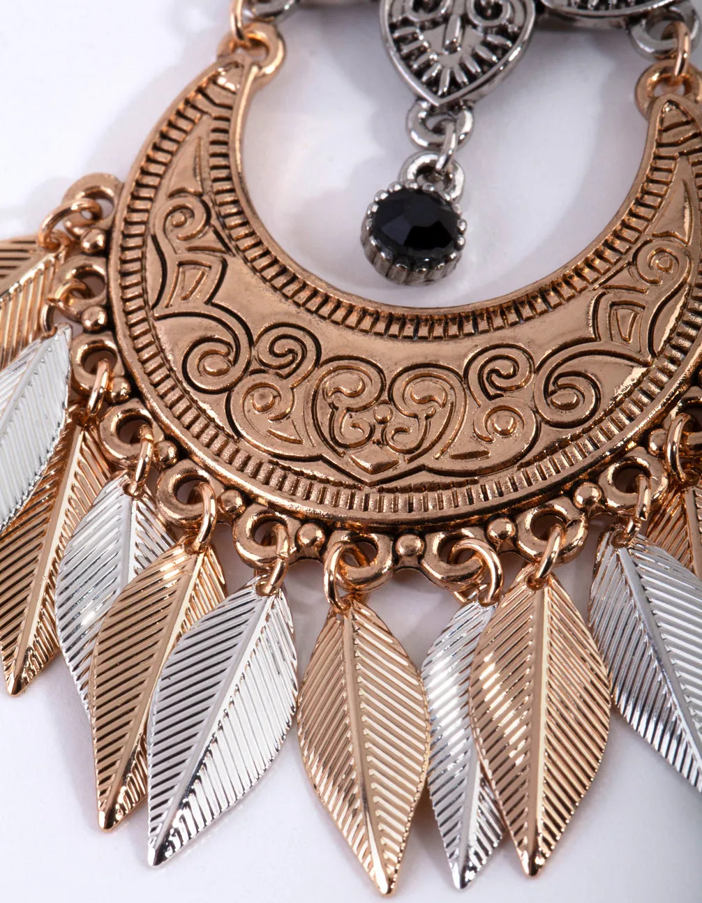 Mixed Metal Large Leaf Tassel Earrings