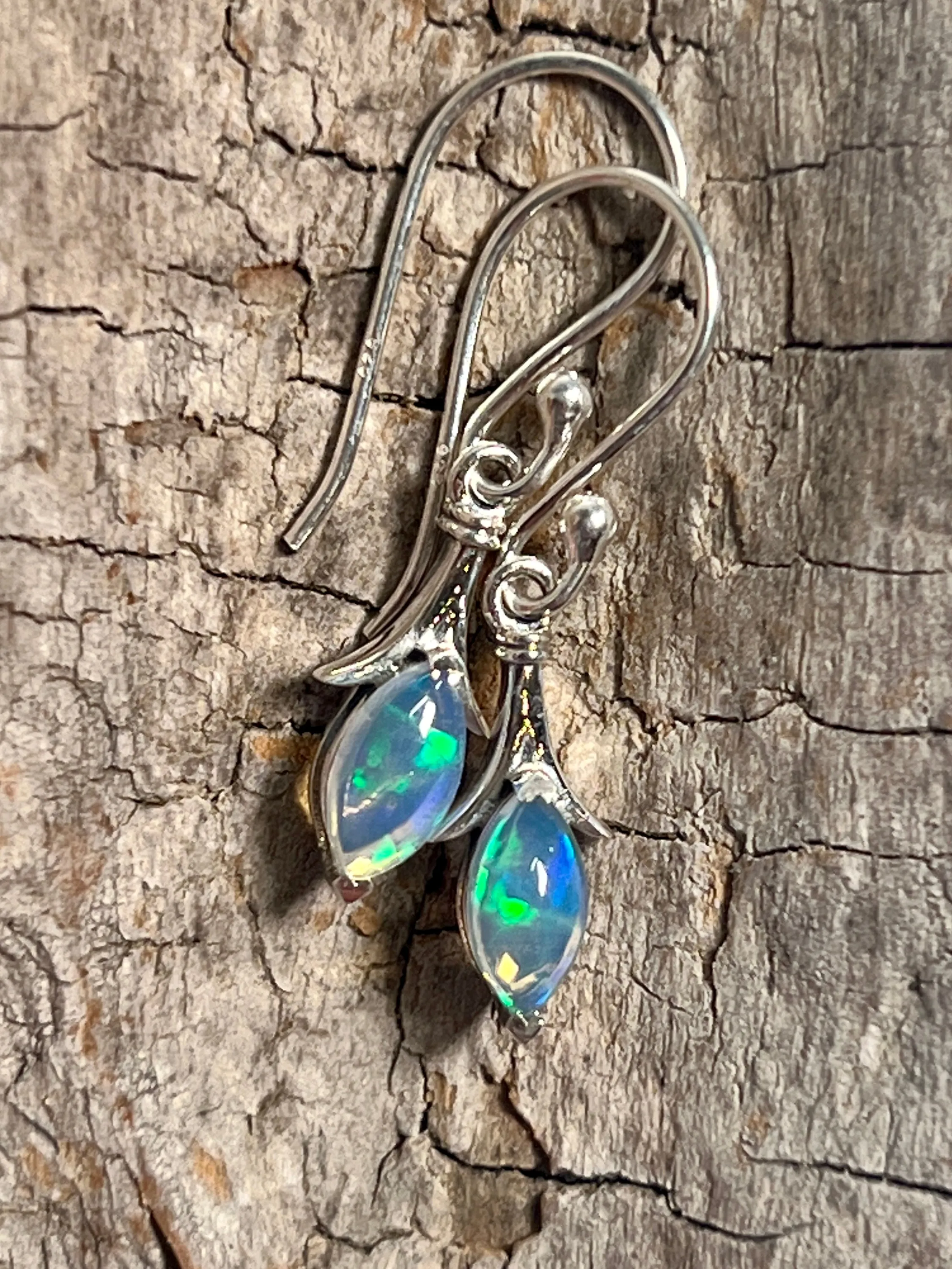 Modern Marquise Shaped Ethiopian Opal Earrings