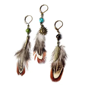Native American Indian Feather Earring for Men - Single Pirate Style Man Earrings - Dangle Boho Men's Earring Single - Hippie Style Men's Earring