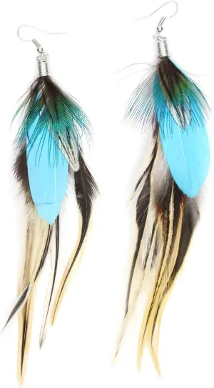 Native Feather Dangle Earrings for Women Long Peacock Boho Hook Earring