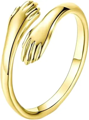 New 2025 Unisex Sterling Silver Finger Rings For Women Stainless Steel Geometric Hug Couple Adjustable Ring Wedding Jewelry Gift With You Accessories Trendy Creative For Women And Men